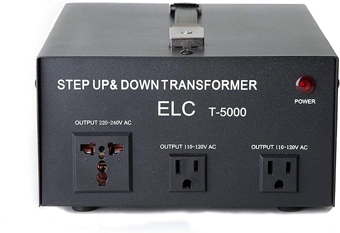 ELC T-5000+ 5000-Watt Voltage Converter Transformer - Step Up/Down - 110V/220V - Circuit Breaker Protection Heavy Duty [3-Years Warranty]